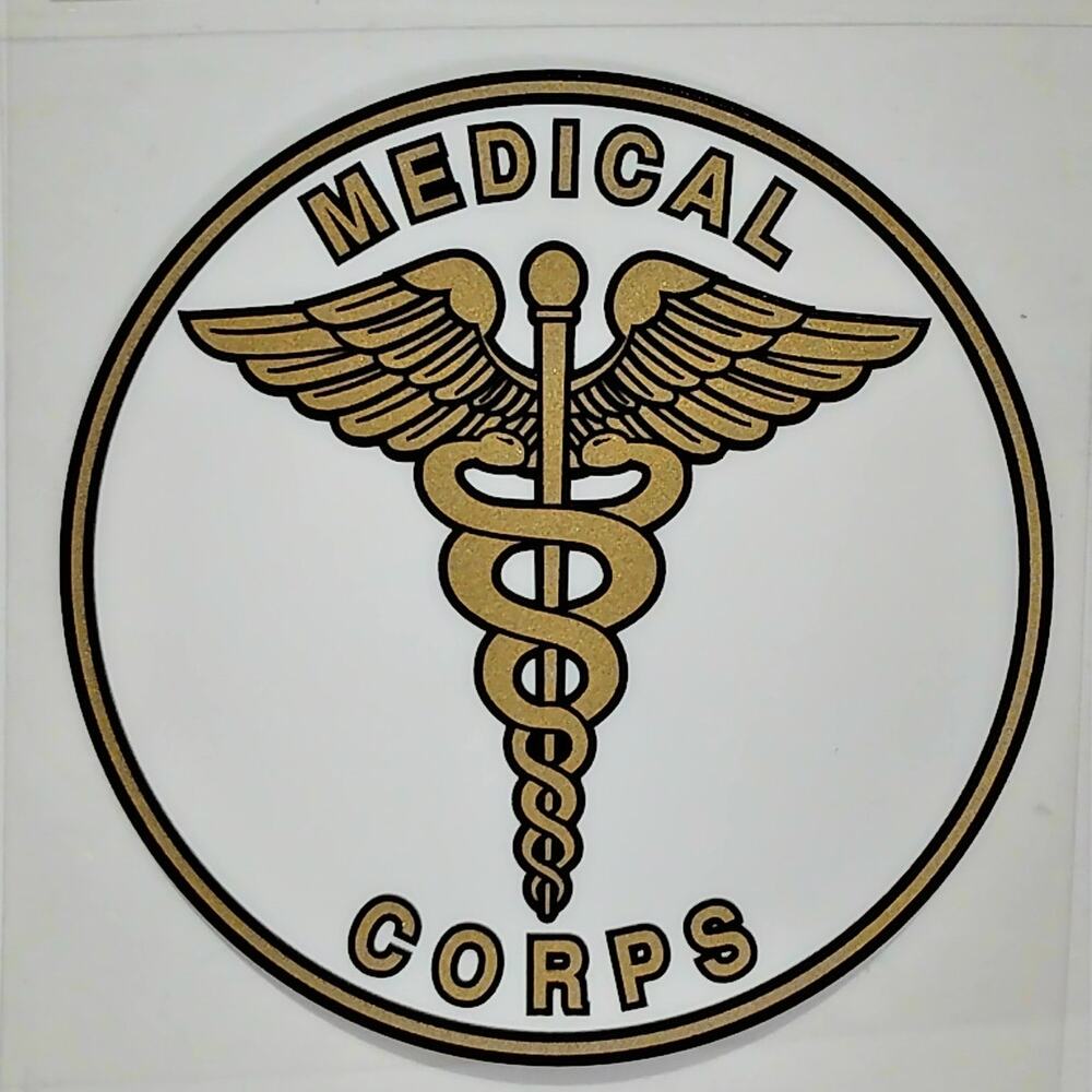 Medical Corps Decal – 4" x 4" Vinyl – Clear Background – Caduceus Emblem – D50‑A